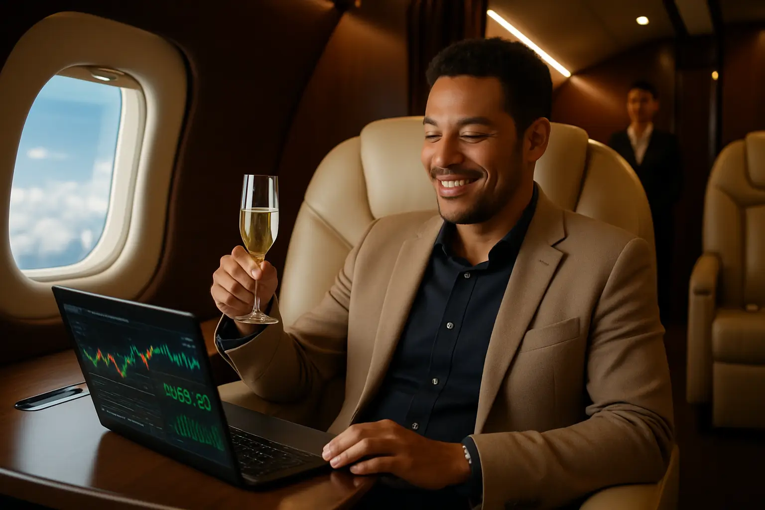 Ricardo viajando de primeira classe